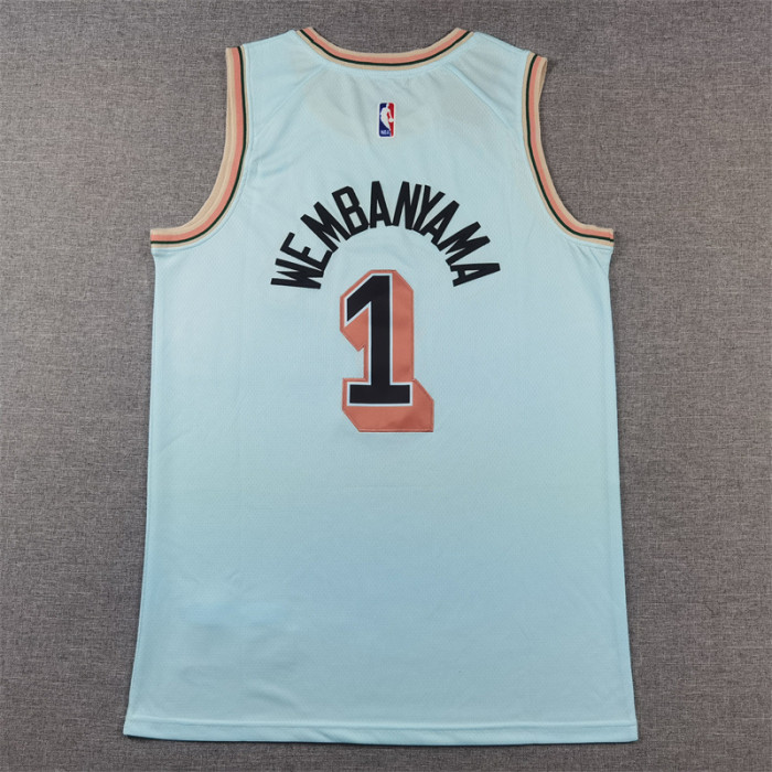 2025 City Editon San Antonio Spurs 1 WEMBANYAMA Blue NBA Jersey Basketball Shirt