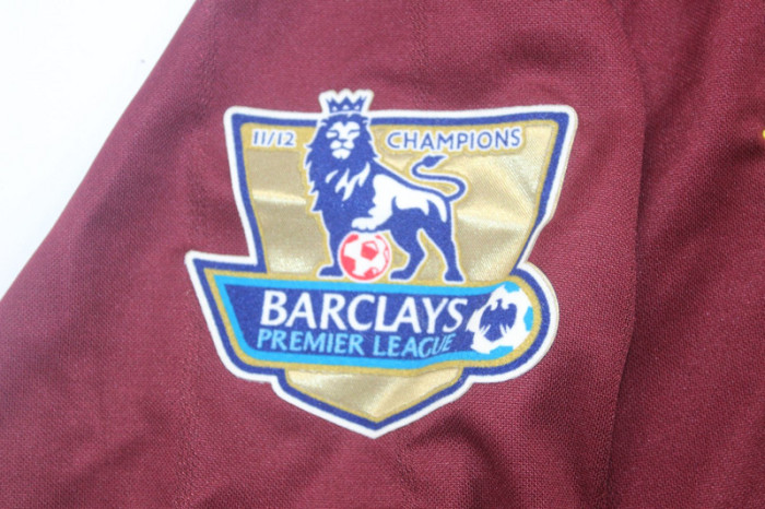 with Golden EPL Patch Retro Jersey 2012-2013 Manchester City Away Dark Red Soccer Jersey Vintage Football Shirt