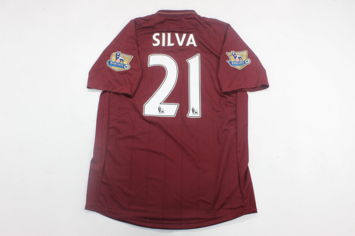 with Golden EPL Patch Retro Jersey 2012-2013 Manchester City SILVA 21 Away Dark Red Soccer Jersey Vintage Football Shirt