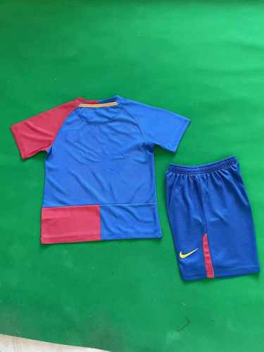 with Front Lettering Retro Youth Uniform Kids Kit 2008-2009 Barcelona UCL Final Home Soccer Jersey Shorts Vintage Child Football Set