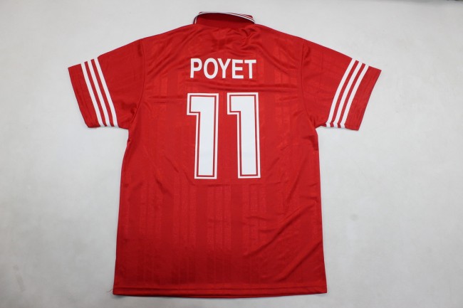 Retro Jersey 1995-1996 Real Zaragoza POYET 11 Away Red Soccer Jersey Vintage Camisetas de Futbol