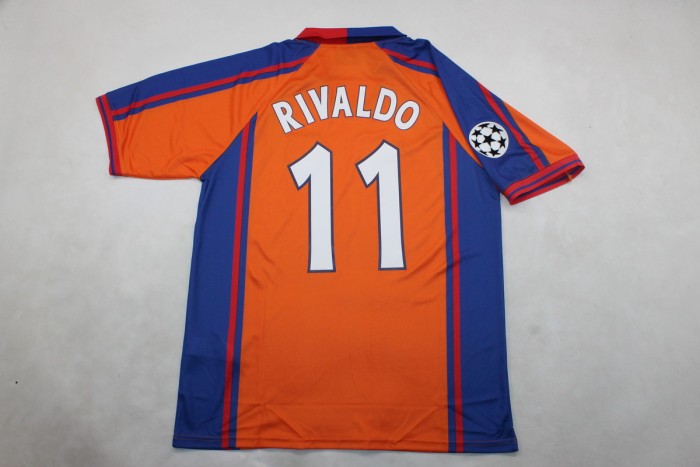 with UCL Patch Retro Jersey 1997-1998 Barcelona RIVALDO 11 Cup Version Away Soccer Jersey Vintage Football Shirt