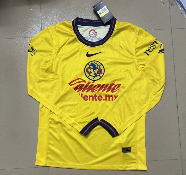 Fan Version Long Sleeve 2024-2025 Club America Aguilas Home Soccer Jersey Yellow Football Shirt