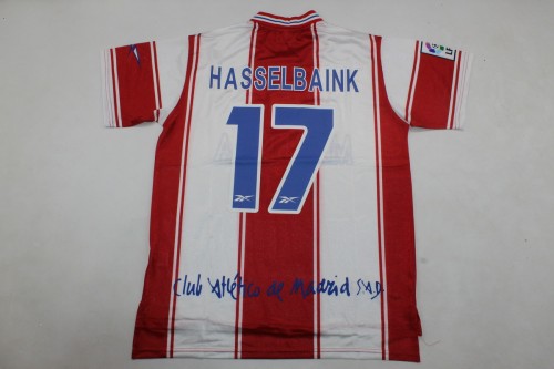 with LFP Patch Retro Jersey 1999-2000 Atletico Madrid HASSELBAINK 17 Home Soccer Jersey Vintage Football Shirt