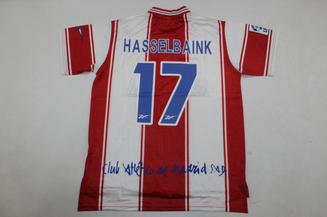 with LFP Patch Retro Jersey 1999-2000 Atletico Madrid HASSELBAINK 17 Home Soccer Jersey Vintage Football Shirt