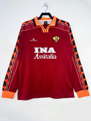 Retro Jersey Long Sleeve As Roma 1998-1999 Home Soccer Jersey Vintage Football Shirt