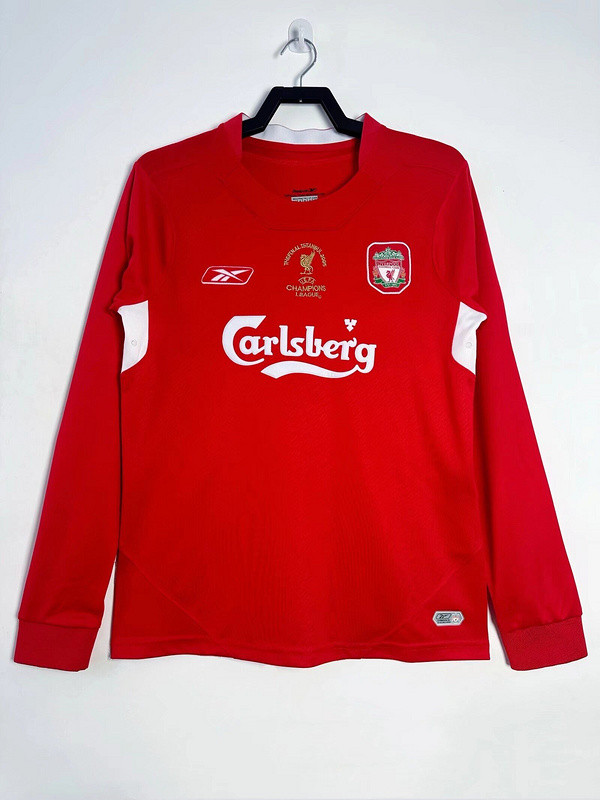 with Front Lettering Long Sleeve Retro Jersey 2004-2005 Liverpool UCL Final Home Soccer Jersey Vintage Football Shirt