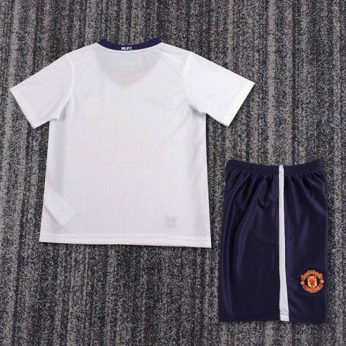 Retro Youth Uniform Kids Kit 2008-2009 Manchester United Away White Soccer Jersey Shorts Vintage Child Football Set