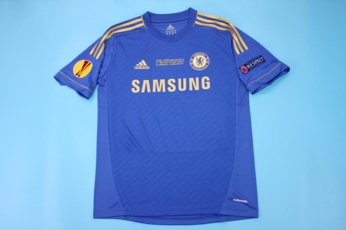 with Front Lettering+Europa League Patch Retro Jersey 2012-2013 Chelsea Europa League Final Home Blue Vintage Soccer Jersey