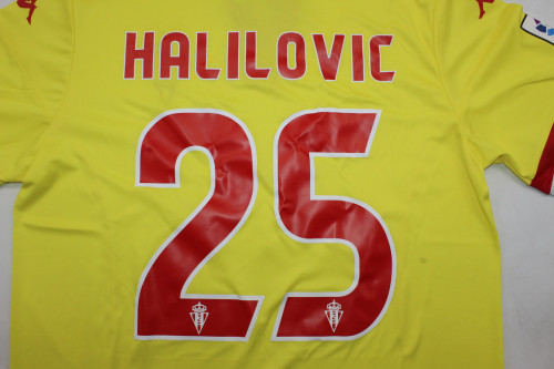 with LFP Patch Retro Jersey 2015-2016 Sporting Gijon HALILOVIC 25 Away Yellow Soccer Jersey Vintage Football Shirt