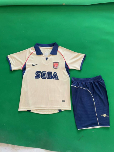 Retro Youth Uniform Kids Kit 2001-2002 Arsenal Away Gold Soccer Jersey Shorts Vintage Child Football Set