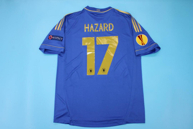 with Front Lettering+Europa League Patch Retro Jersey 2012-2013 Chelsea HAZARD 17 Europa League Final Home Blue Vintage Soccer Jersey