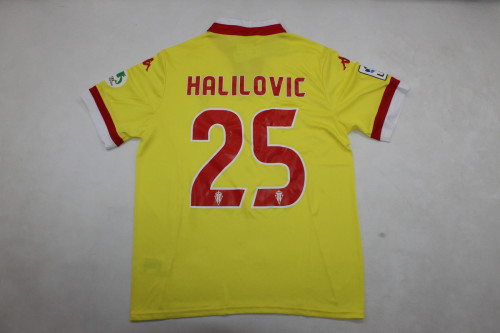 with LFP Patch Retro Jersey 2015-2016 Sporting Gijon HALILOVIC 25 Away Yellow Soccer Jersey Vintage Football Shirt