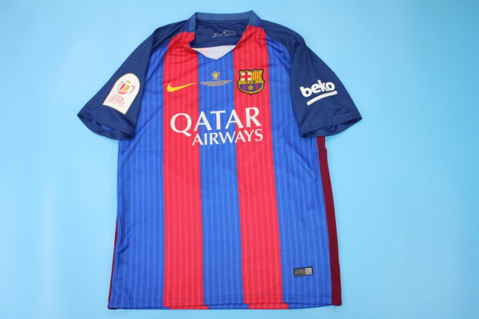 with Front Lettering+Copa De Rey Patch Retro Jersey 2016-2017 Barcelona Copa De Rey Final Home Soccer Jersey Vintage Football Shirt