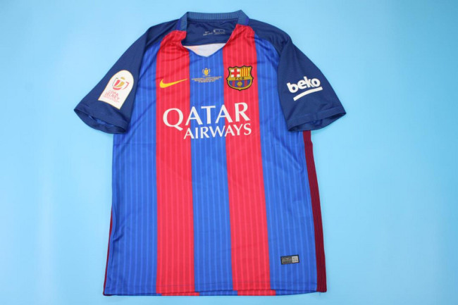 with Front Lettering+Copa De Rey Patch Retro Jersey 2016-2017 Barcelona Copa De Rey Final Home Soccer Jersey Vintage Football Shirt