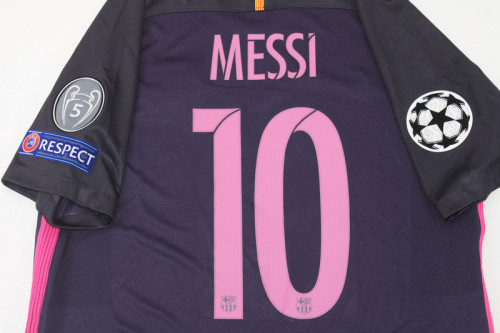 with Golden FIFA+UCL Patch Retro Jersey 2016-2017 Barcelona MESSI 10 Away Purple Soccer Jersey Vintage Football Shirt