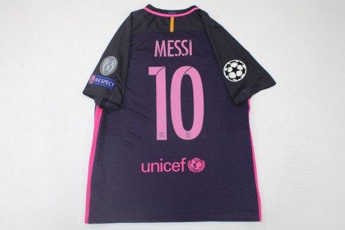 with Golden FIFA+UCL Patch Retro Jersey 2016-2017 Barcelona MESSI 10 Away Purple Soccer Jersey Vintage Football Shirt