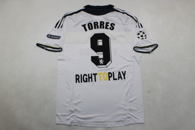 with UCL Patch Retro Jersey 2011-2012 Chelsea TORRES 9 Third Away White Soccer Jersey Vintage Football Shirt