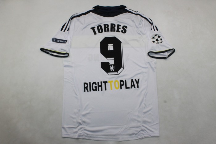 with UCL Patch Retro Jersey 2011-2012 Chelsea TORRES 9 Third Away White Soccer Jersey Vintage Football Shirt