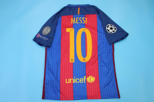 with UCL Patch Retro Jersey 2016-2017 Barcelona MESSI 10 Home Blue/Red Soccer Jersey Vintage Football Shirt