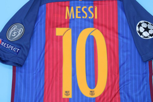 with UCL Patch Retro Jersey 2016-2017 Barcelona MESSI 10 Home Blue/Red Soccer Jersey Vintage Football Shirt