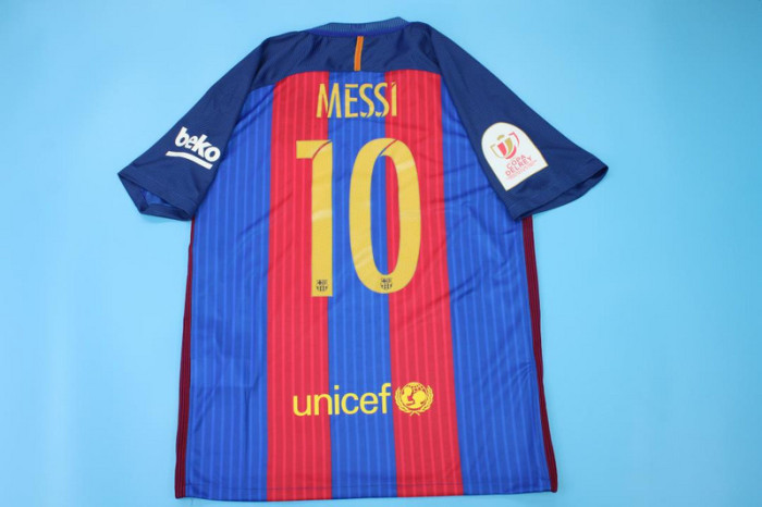 with Front Lettering Retro Jersey 2016-2017 Barcelona MESSI 10 Copa De Rey Final Home Soccer Jersey Vintage Football Shirt