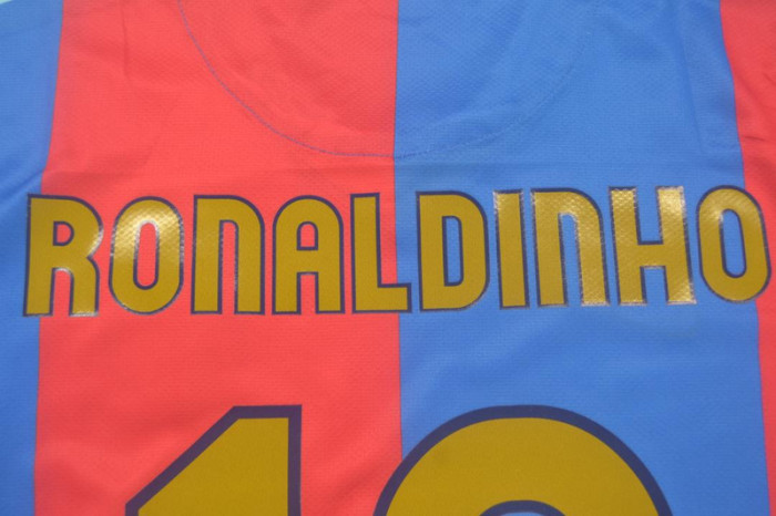 without Sponor Logo+LFP Patch Retro Jersey Long Sleeve 2006-2007 Barcelona RONALDINHO 10 Home Soccer Jersey Vintage Football Shirt