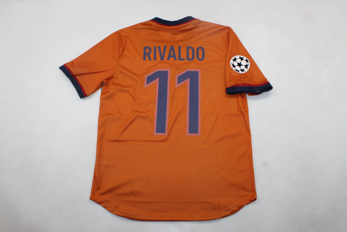 with UCL Patch Retro Jersey 1998-2000 Barcelona RIVALDO 11 Third Away Orange Soccer Jersey Vintage Football Shirt