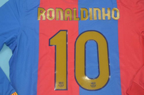 without Sponor Logo+LFP Patch Retro Jersey Long Sleeve 2006-2007 Barcelona RONALDINHO 10 Home Soccer Jersey Vintage Football Shirt