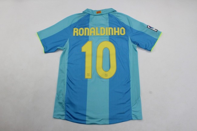 with LFP Patch Retro Jersey 2007-2008 Barcelona RONALDINHO 10 Away Soccer Jersey Vintage Camisetas de Futbol