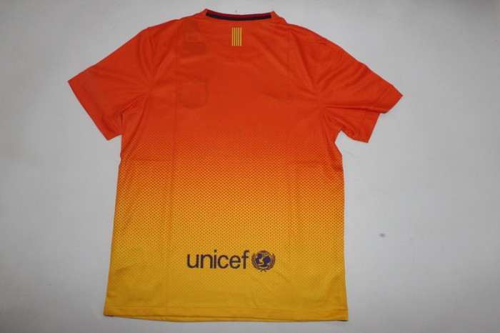 with Golden FIFA+UCL Patch Retro Shirt 2012-2013 Barcelona Away Orange Vintage Soccer Jersey