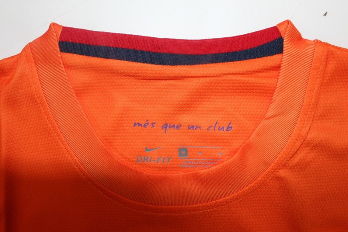 with Golden FIFA+UCL Patch Retro Shirt 2012-2013 Barcelona Away Orange Vintage Soccer Jersey