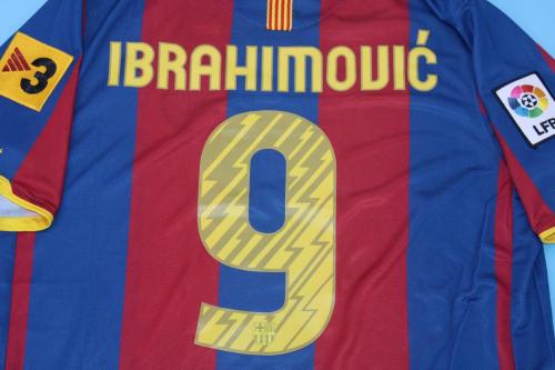 with Golden FIFA+LFP+TV 3 Patch Retro Jersey 2010-2011 Barcelona IBRAHIMOVIC 9 Home Soccer Jersey Vintage Football Shirt
