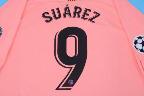 with UCL Patch Retro Jersey 2018-2019 Barcelona SUAREZ 9 Third Away Pink Soccer Jersey Vintage Football Shirt
