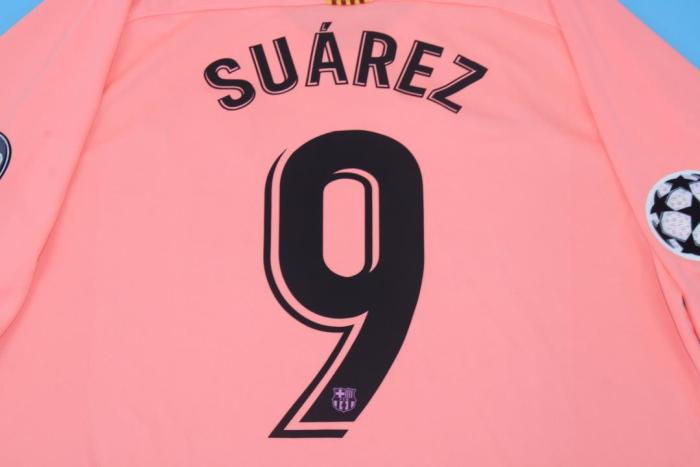 with UCL Patch Retro Jersey 2018-2019 Barcelona SUAREZ 9 Third Away Pink Soccer Jersey Vintage Football Shirt