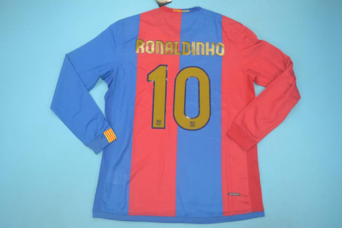 without Sponor Logo+LFP Patch Retro Jersey Long Sleeve 2006-2007 Barcelona RONALDINHO 10 Home Soccer Jersey Vintage Football Shirt