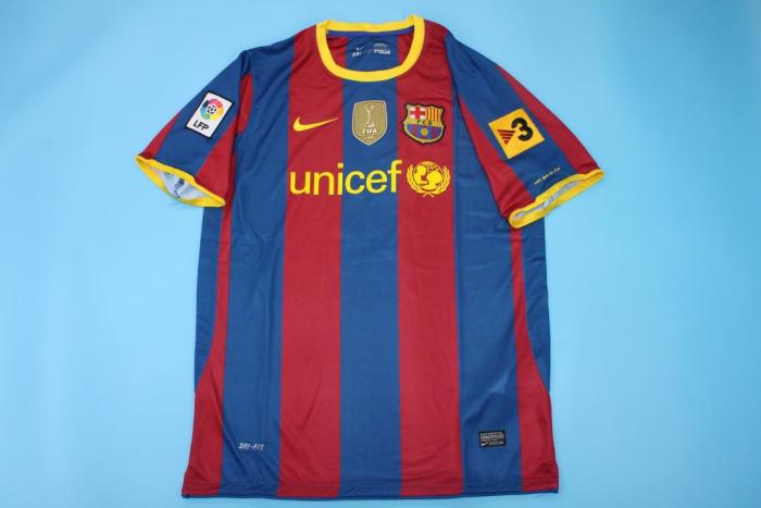 with Golden FIFA+LFP+TV 3 Patch Retro Jersey 2010-2011 Barcelona IBRAHIMOVIC 9 Home Soccer Jersey Vintage Football Shirt