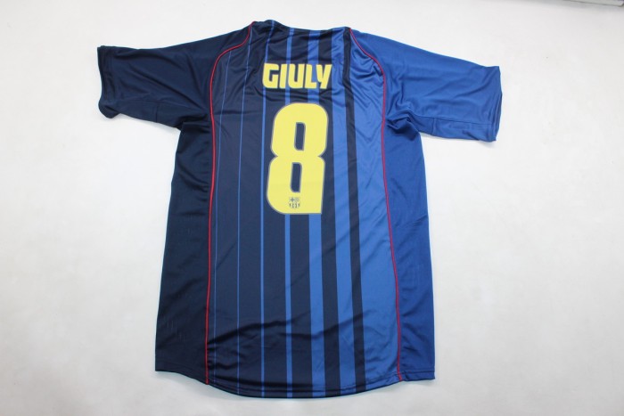 with LFP Patch Retro Jersey 2004-2005 Barcelona GIULY 8 Away Dark Blue Soccer Jersey Vintage Football Shirt