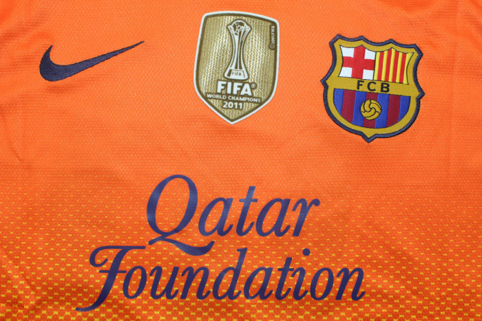 with Golden FIFA+UCL Patch Retro Shirt 2012-2013 Barcelona MESSI 10 Away Orange Vintage Soccer Jersey