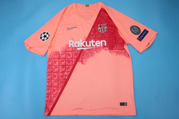 with UCL Patch Retro Jersey 2018-2019 Barcelona Third Away Pink Soccer Jersey Vintage Football Shirt