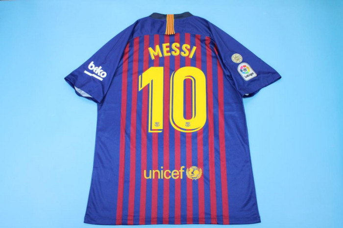 with Golden Champions+LFP Patch Retro Jersey 2017-2018 Barcelona MESSI 10 Home Soccer Jersey Vintage Football Shirt