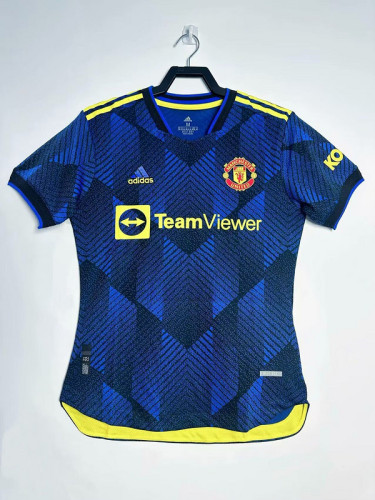 Player Version Retro Jersey 2021-2022 Manchester United Third Away Blue Soccer Jersey Vintage Football Shirt