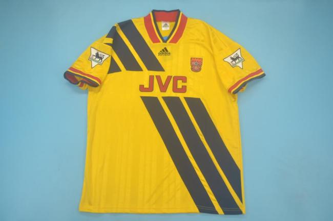 with EPL Patch Retro Jersey 1993-1994 Arsenal Away Yellow Soccer Jersey Vintage Football Shirt