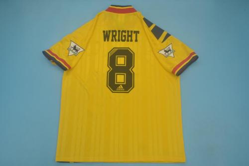 with EPL Patch Retro Jersey 1993-1994 Arsenal WRIGHT 8 Away Yellow Soccer Jersey Vintage Football Shirt