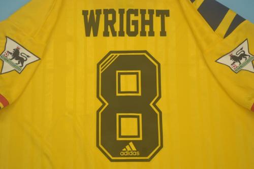 with EPL Patch Retro Jersey 1993-1994 Arsenal WRIGHT 8 Away Yellow Soccer Jersey Vintage Football Shirt