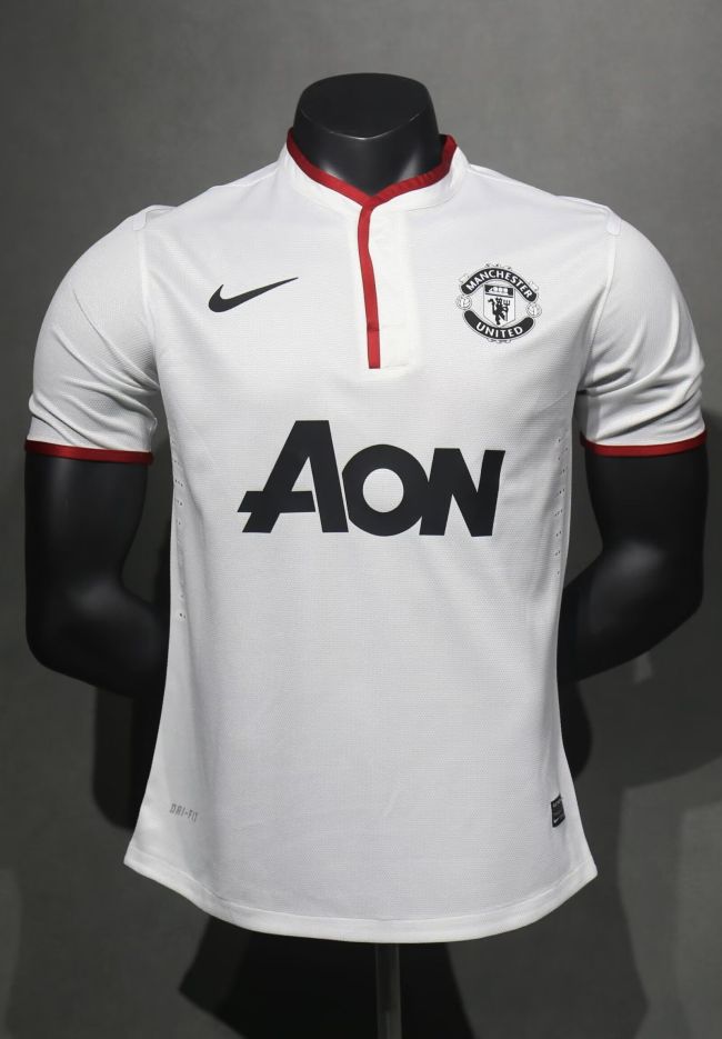 Player Version Retro Jersey 2013-2014 Manchester United Away White Soccer Jersey Vintage Football Shirt