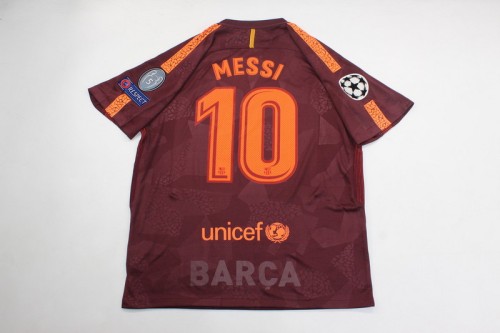 with UCL Patch Retro Jersey 2017-2018 Barcelona MESSI 10 Third Away Maroon Soccer Jersey Vintage Football Shirt