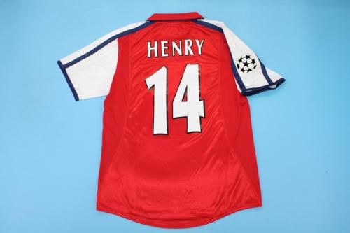 with UCL Patch Retro Jersey 2000-2002 Arsenal HENRY 14 Home Soccer Jersey Vintage Football Shirt