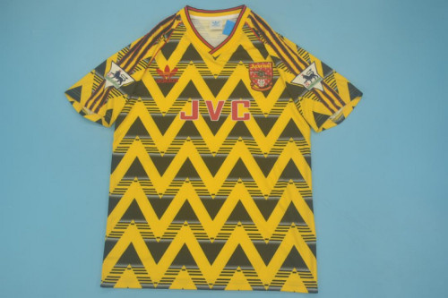 with EPL Patch Retro Jersey 1991-1993 Arsenal Away Yellow Vintage Soccer Jersey