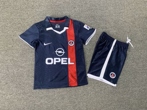 with Patch Retro Youth Uniform Kids Kit 2001-2002 PSG Home Soccer Jersey Shorts Vintage Paris Child Football Set